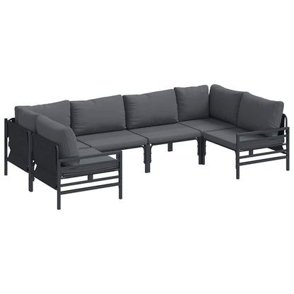 Gartensofa-set mit Kissen 6 pcs Schwarz Stahl