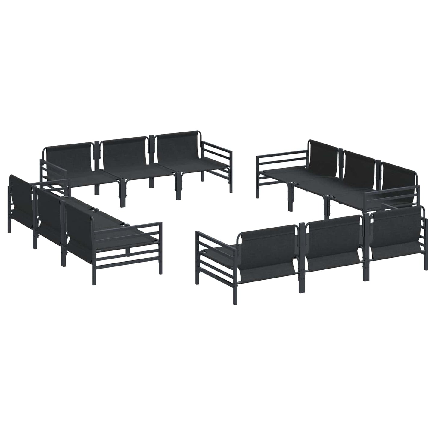 Gartensofa-set mit Kissen 12 pcs Schwarz Stahl