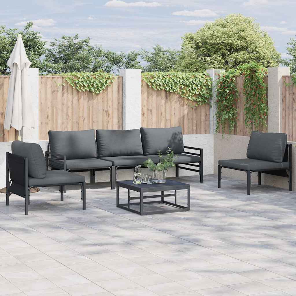 Gartensofa-set mit Kissen 5 pcs Schwarz Stahl