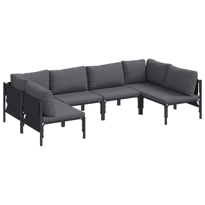 Gartensofa-set mit Kissen 6 pcs Schwarz Stahl
