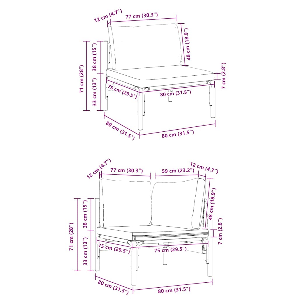 Gartensofa-set mit Kissen 6 pcs Schwarz Stahl