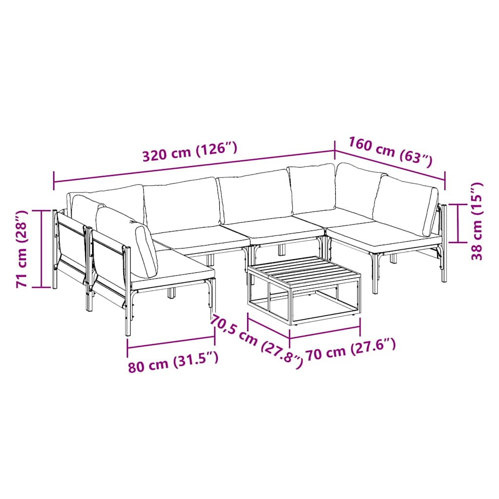Gartensofa-set mit Kissen 7 pcs Schwarz Stahl