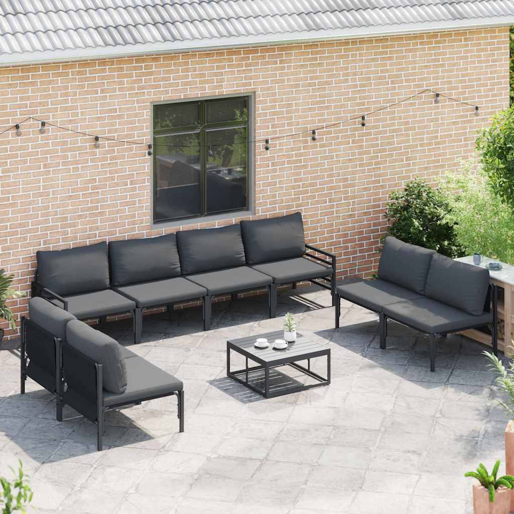 Gartensofa-set mit Kissen 8 pcs Schwarz Stahl