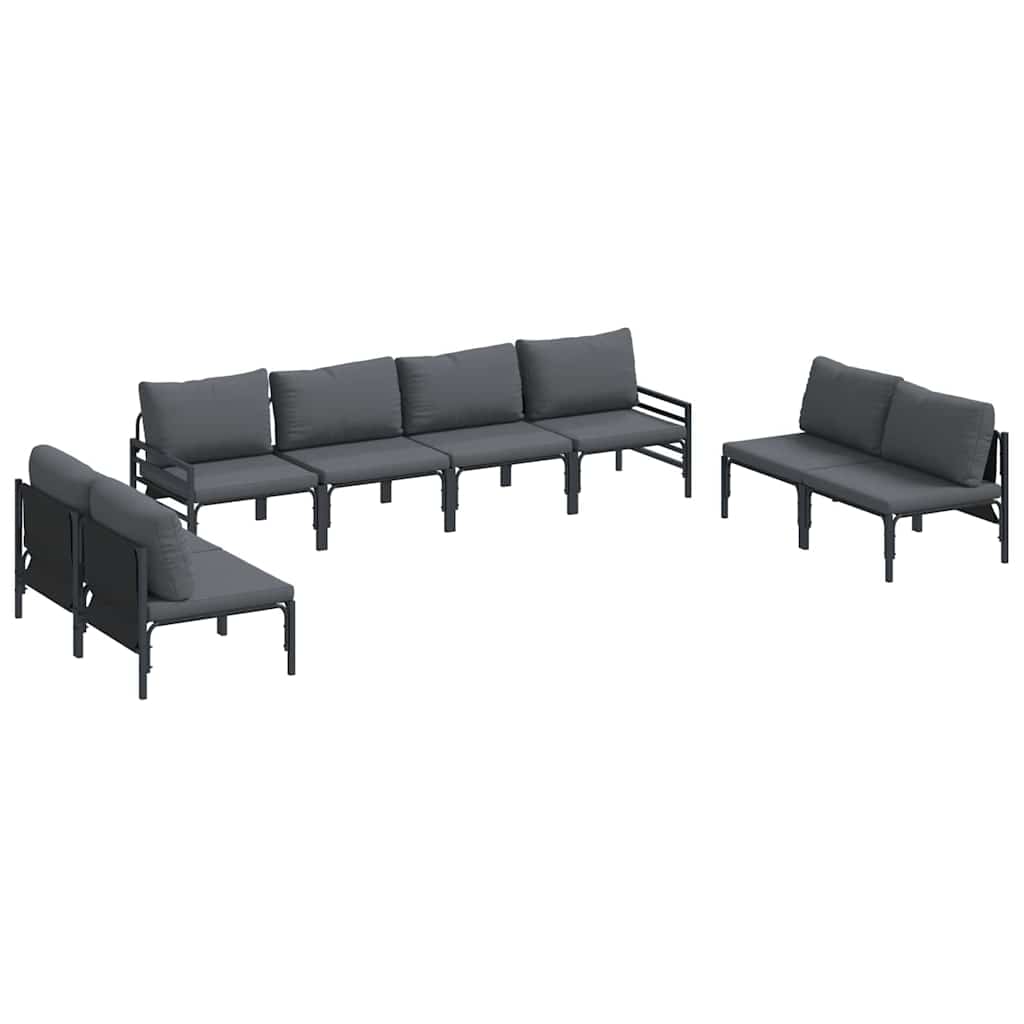 Gartensofa-set mit Kissen 8 pcs Schwarz Stahl