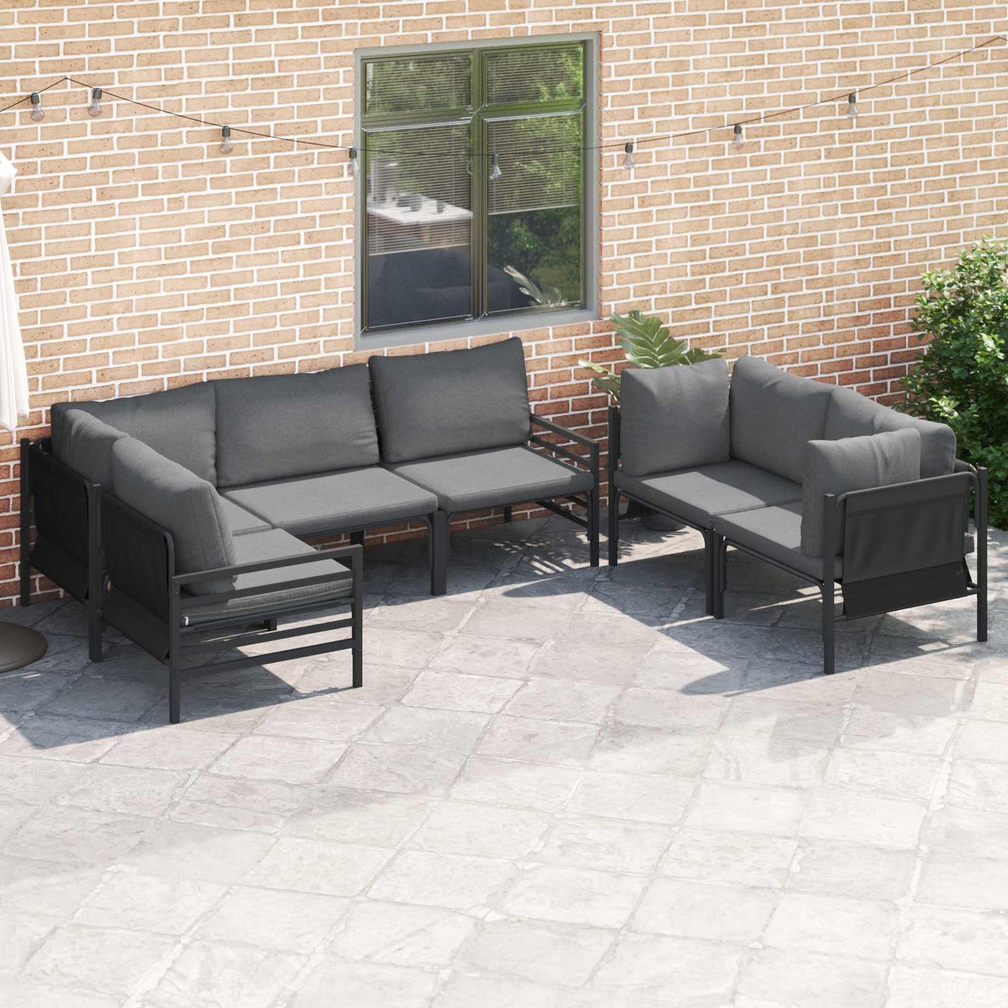 Garten-Sofa-Set mit Kissen 6 pcs Anthrazit Stahl