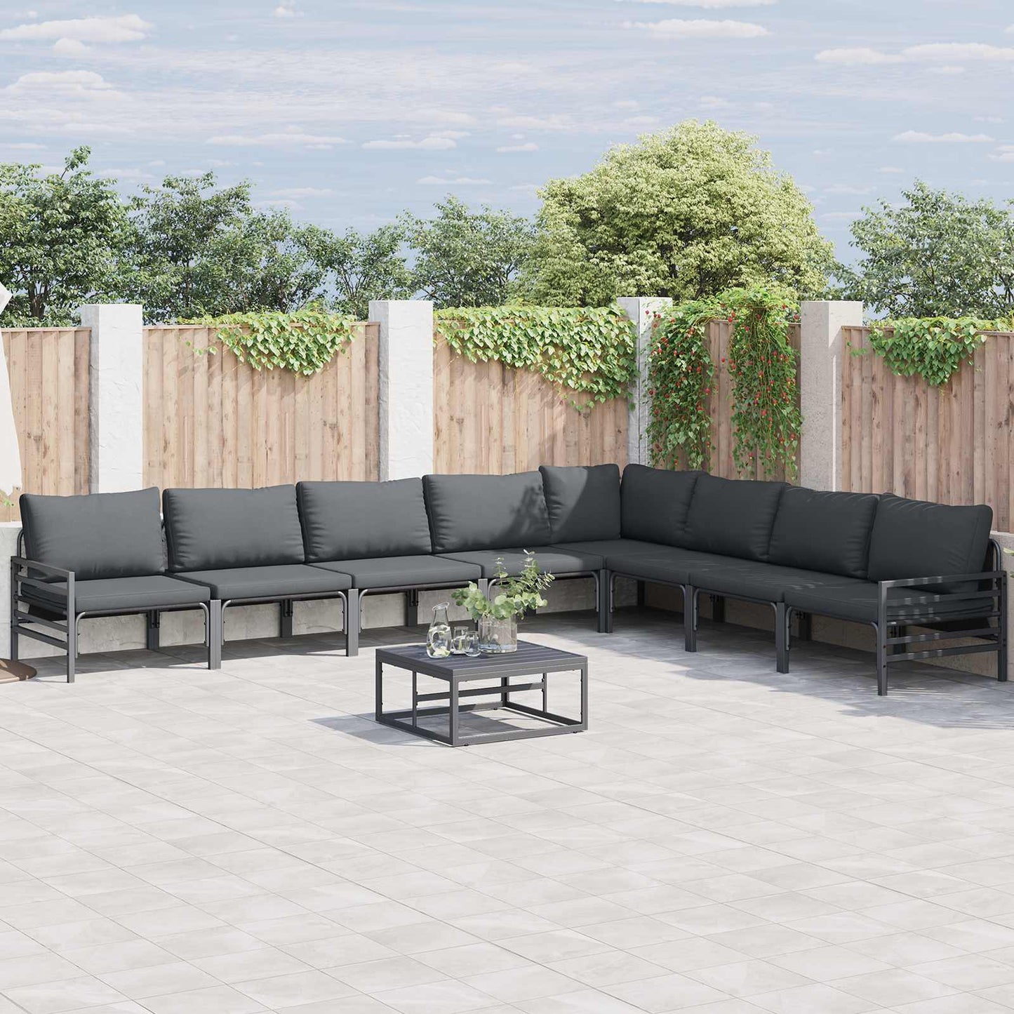 Garten-Sofa-Set mit Kissen 9 pcs Anthrazit Stahl