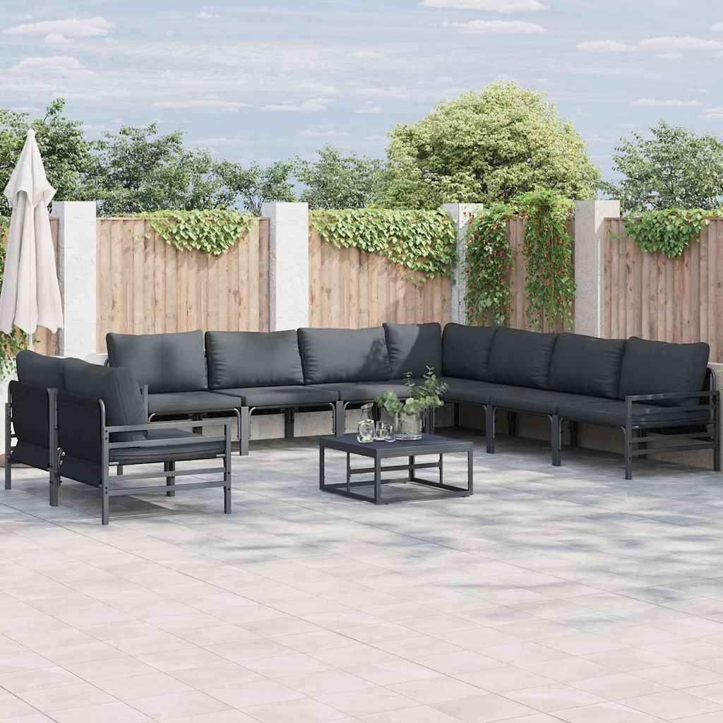Gartensofa-set mit Kissen 9 pcs Schwarz Stahl