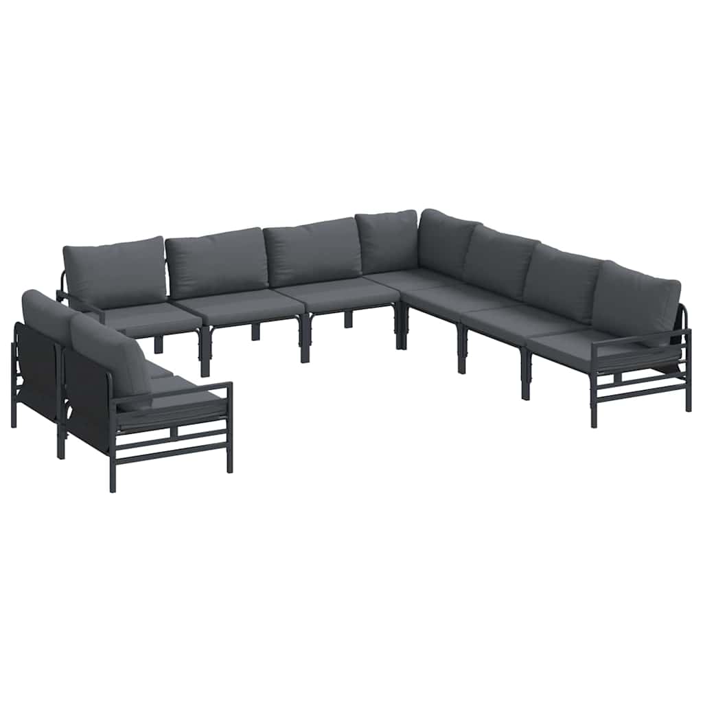 Gartensofa-set mit Kissen 9 pcs Schwarz Stahl