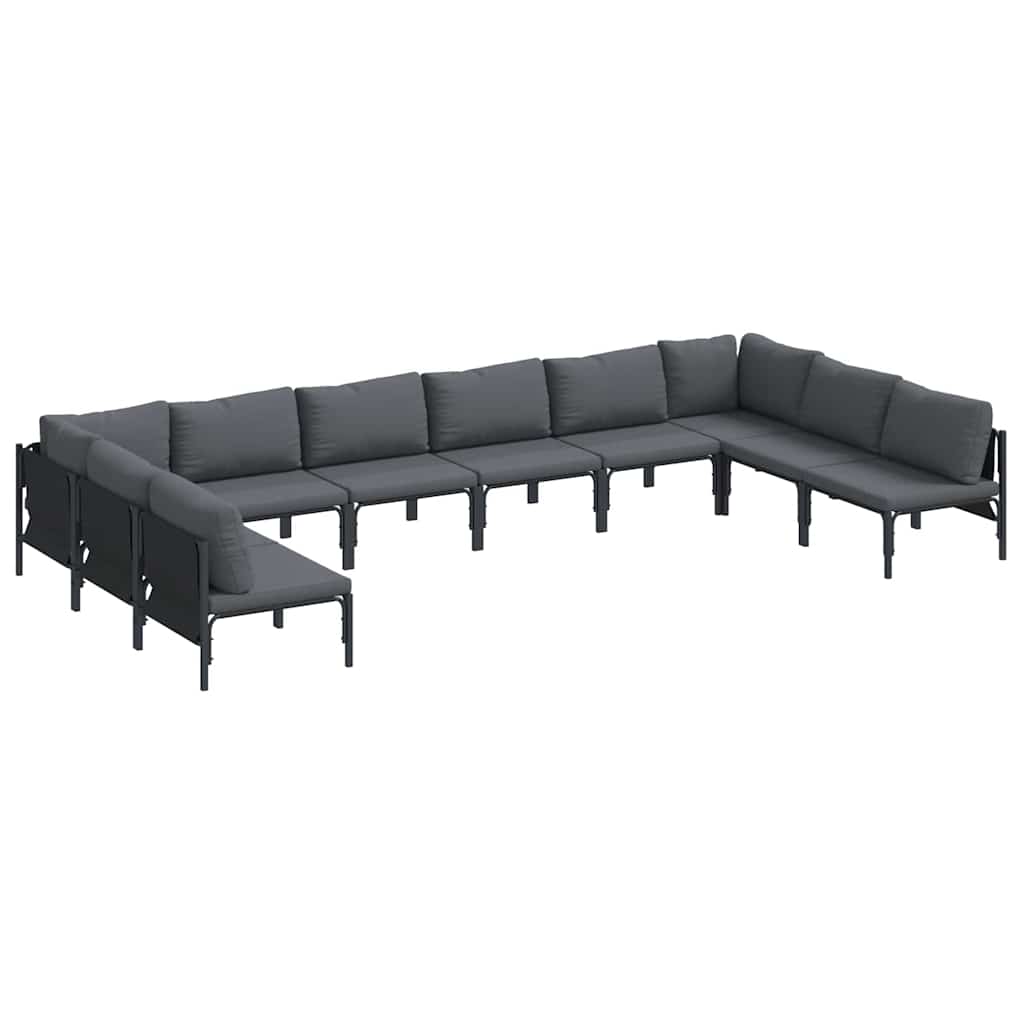 Gartensofa-set mit Kissen 10 pcs Schwarz Stahl