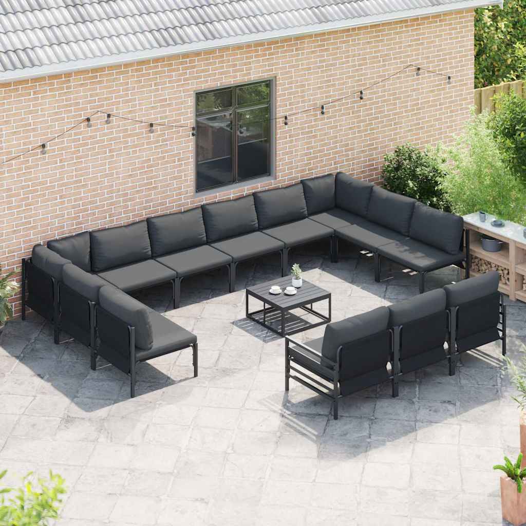 Gartensofa-set mit Kissen 14 pcs Schwarz Stahl