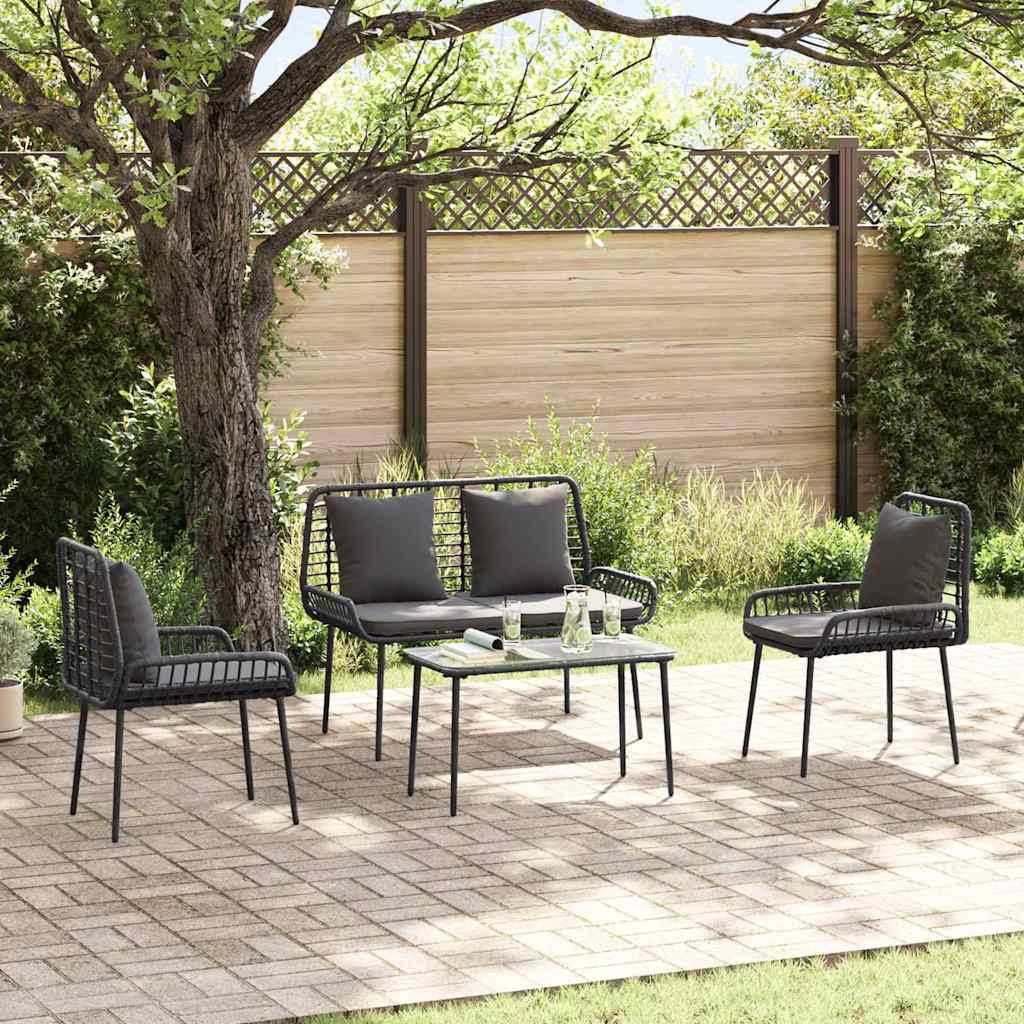 Gartenmöbel Set mit Kissen 4 pcs Schwarz und Creme Poly-Rattan