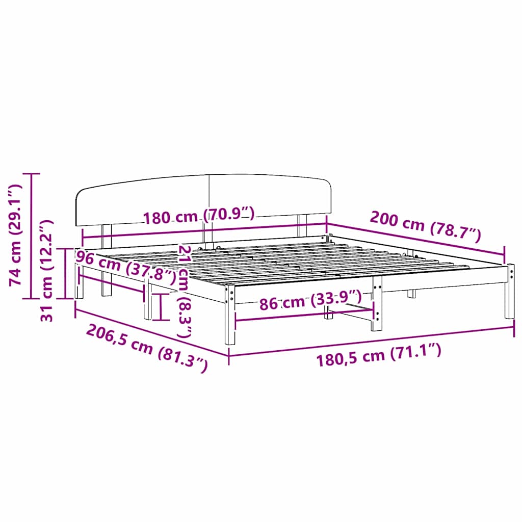 Bettrahmen Wachsbraun 180 x 200 cm Massives Kiefernholz