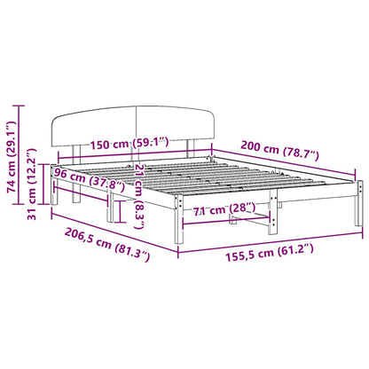Bettrahmen mit Kopfteil Weiß 150 x 200 cm Massives Kiefernholz