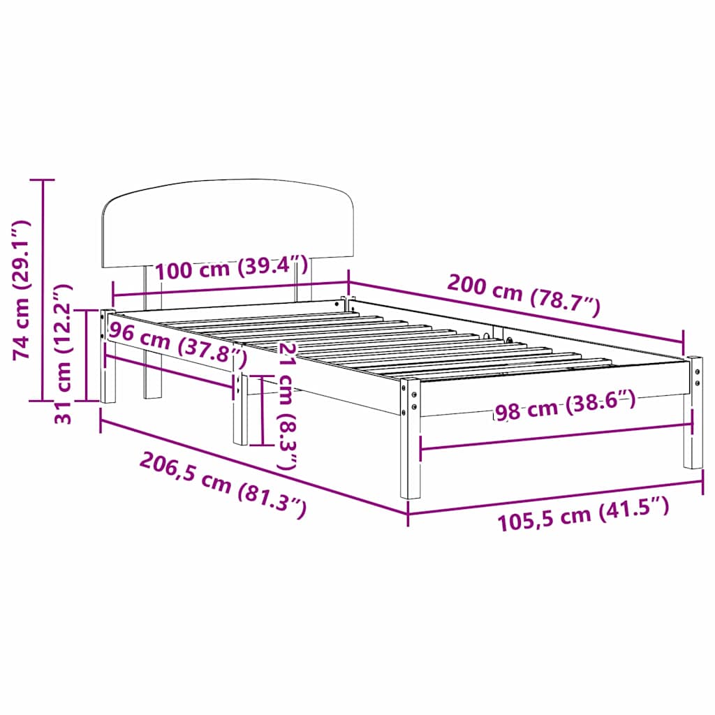 Bettrahmen Wachsbraun 100 x 200 cm Massives Kiefernholz