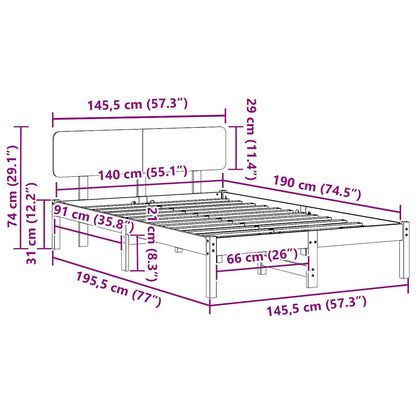 Bettrahmen mit Kopfteil Weiß 140 x 190 cm Massives Kiefernholz