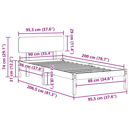 Bettrahmen Wachsbraun 90 x 200 cm Massives Kiefernholz