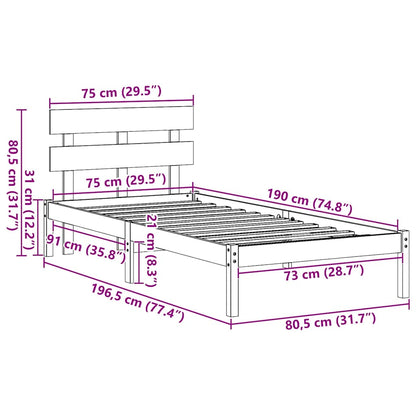 Bettgestell mit Kopfteil Weiß 75 x 190 cm Massivholz Kiefer