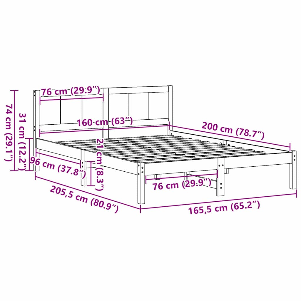Bettgestell Weiß 160 x 200 cm Massivholz Kiefer