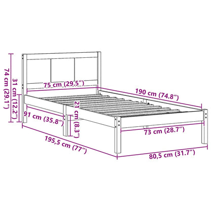 Bettgestell Weiß 75 x 190 cm Massivholz Kiefer