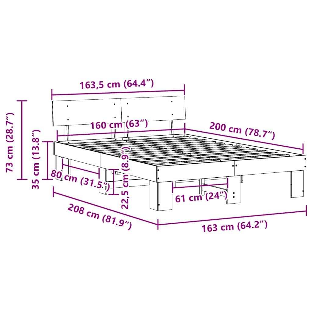 Bettrahmen Wachsbraun 160 x 200 cm Massives Kiefernholz