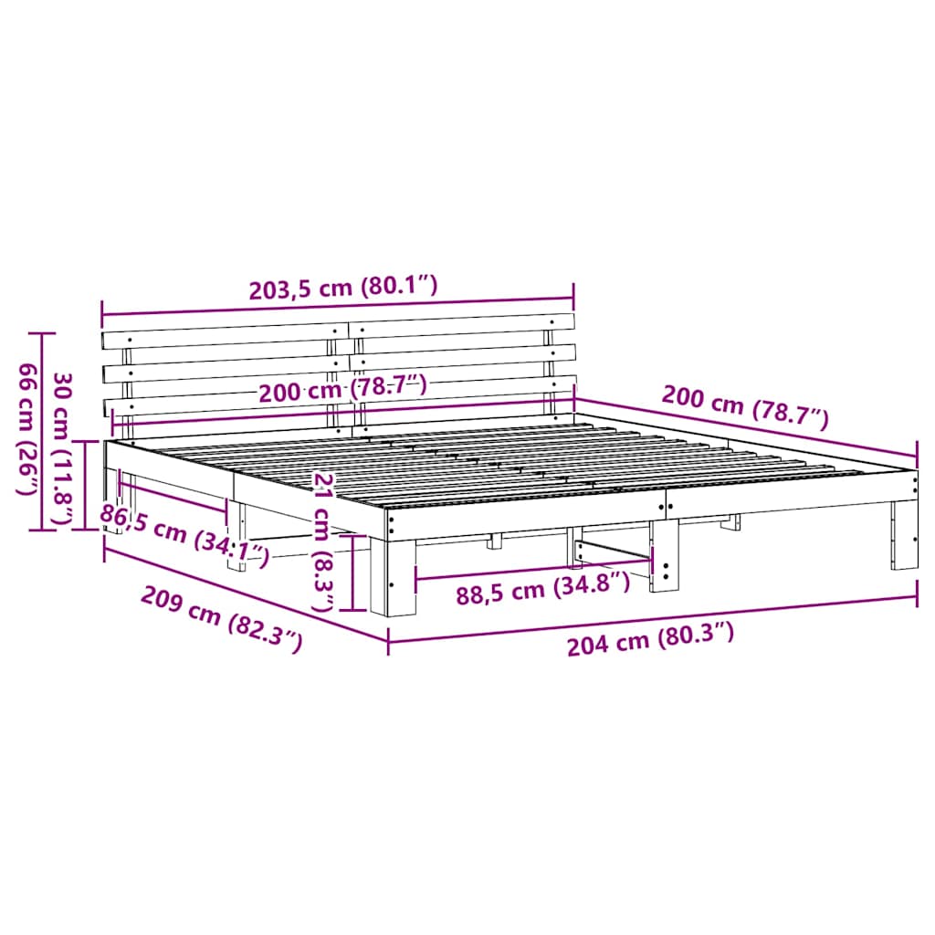 Bettrahmen mit Kopfteil Weiß 200 x 200 cm Massives Kiefernholz