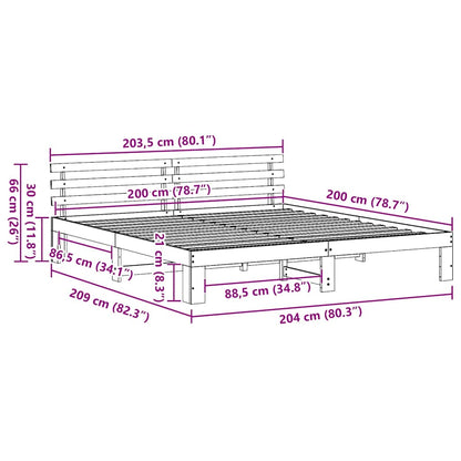 Bettrahmen mit Kopfteil Weiß 200 x 200 cm Massives Kiefernholz