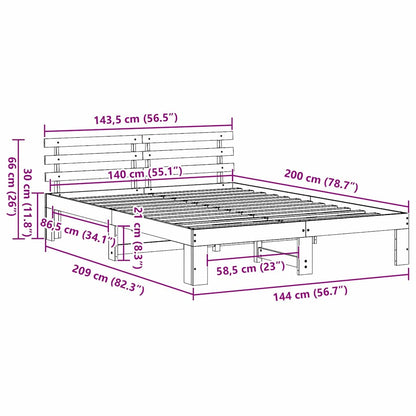 Bettrahmen Wachsbraun 140 x 200 cm Massives Kiefernholz