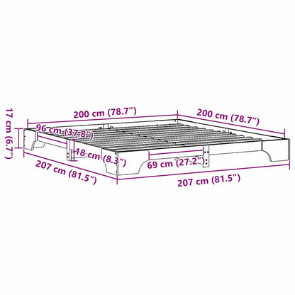 Bettrahmen Natur 200 x 200 cm Massives Kiefernholz