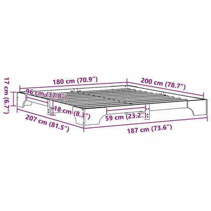 Bettrahmen Natur 180 x 200 cm Massives Kiefernholz
