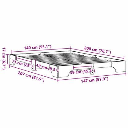 Bettrahmen Wachsbraun 140 x 200 cm Massives Kiefernholz