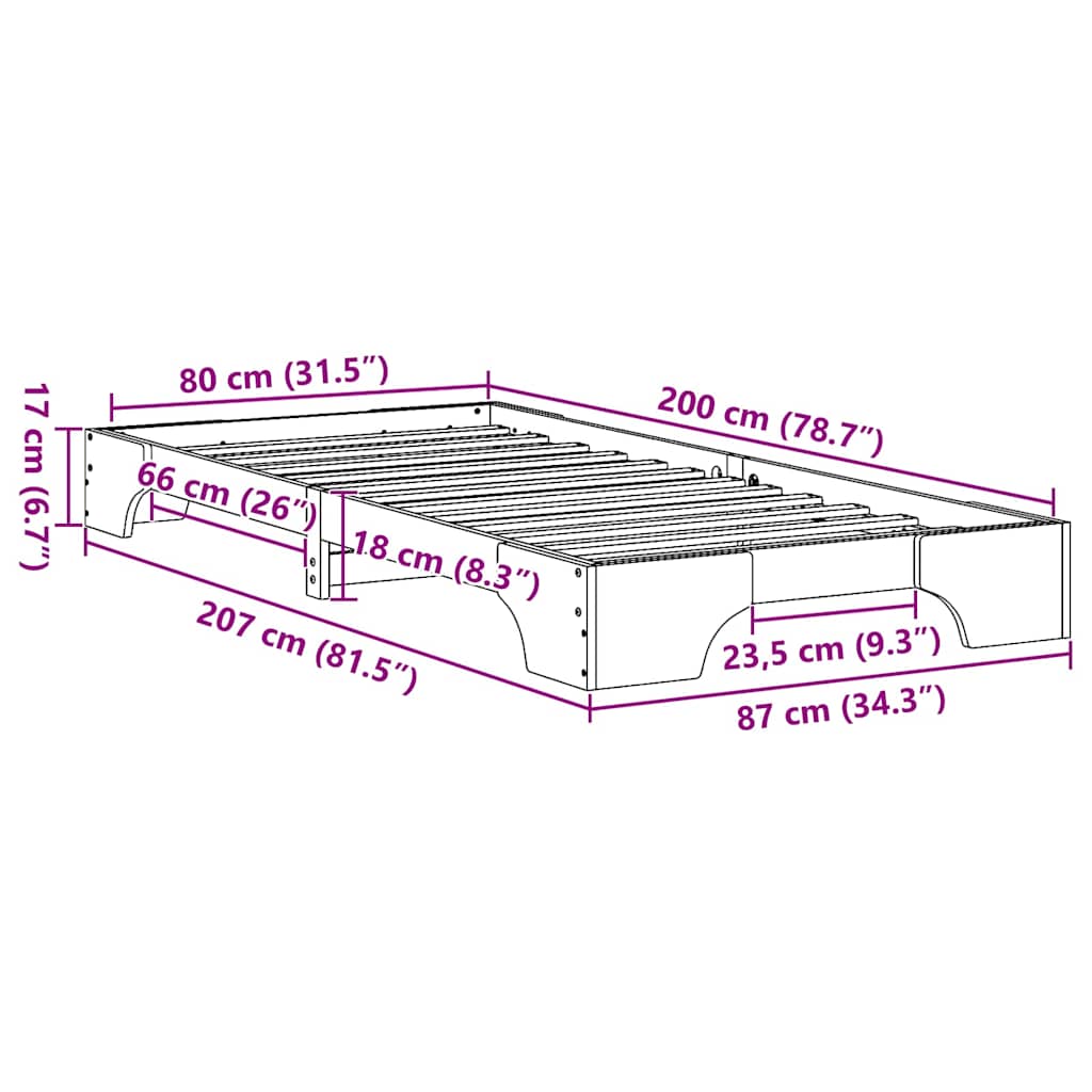 Bettrahmen Weiß 80 x 200 cm Massives Kiefernholz