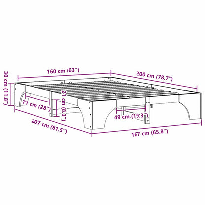 Bettrahmen Natur 160 x 200 cm Massives Kiefernholz