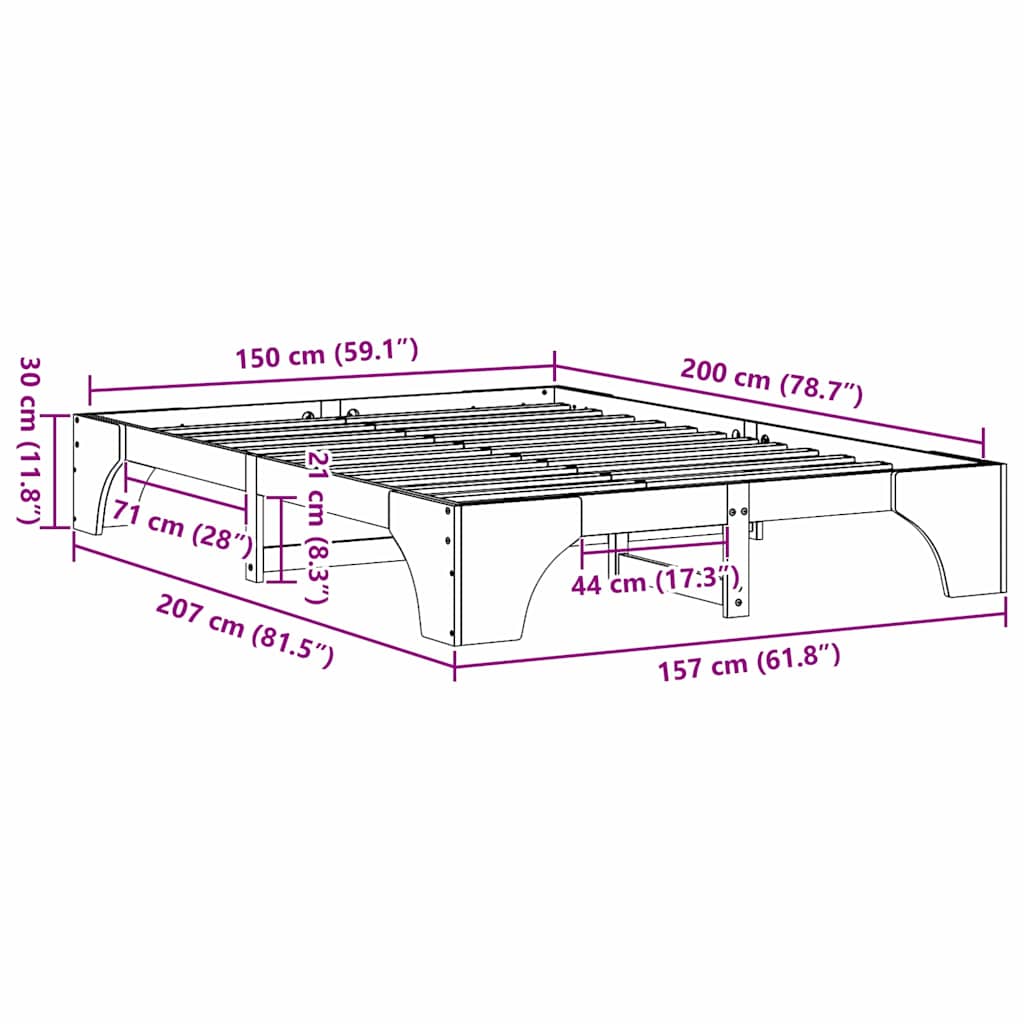Bettrahmen Wachsbraun 150 x 200 cm Massives Kiefernholz