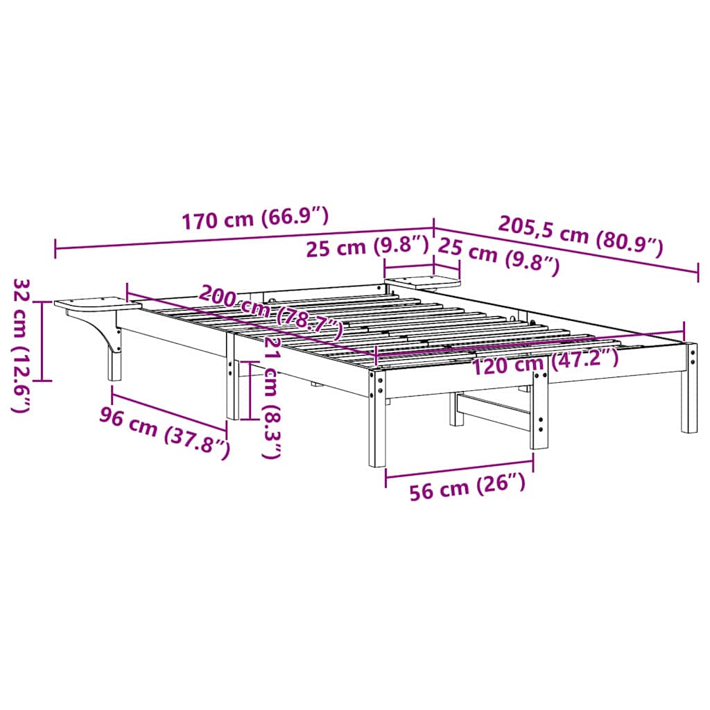 Bettrahmen Weiß 120 x 200 cm Massives Kiefernholz