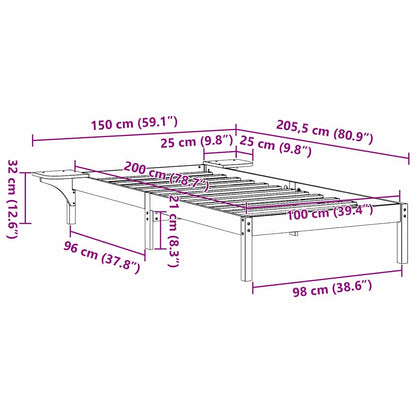 Bettrahmen Natur 100 x 200 cm Massives Kiefernholz