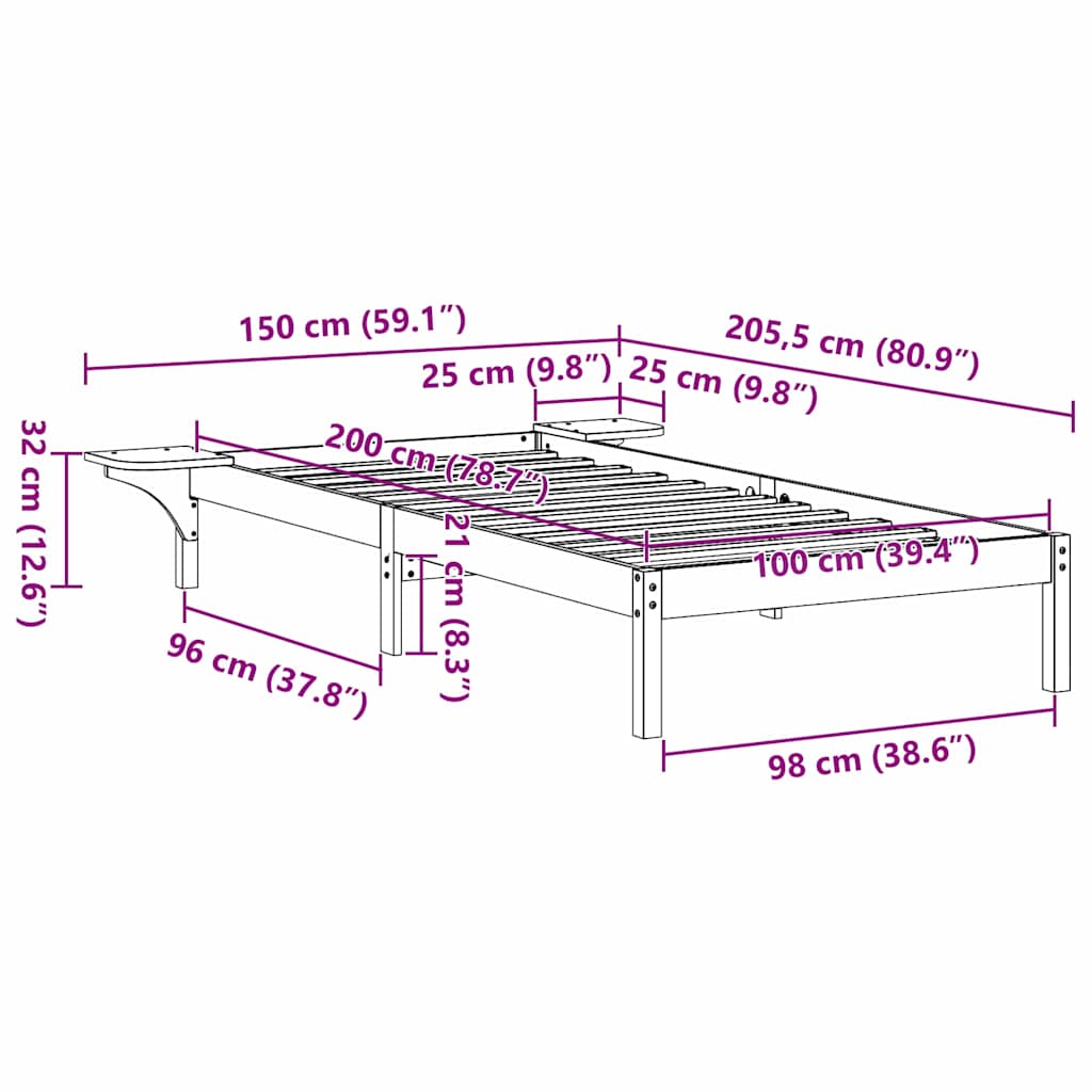 Bettrahmen Wachsbraun 100 x 200 cm Massives Kiefernholz