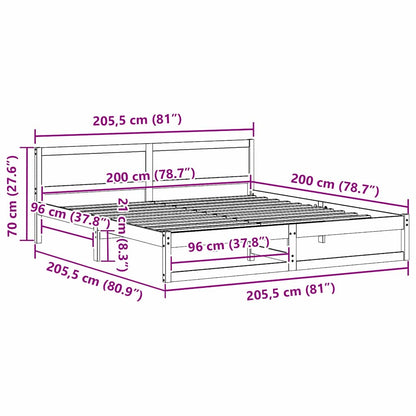 Bettrahmen mit Kopfteil Weiß 200 x 200 cm Massives Kiefernholz