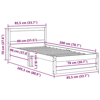 Bettrahmen mit Kopfteil Weiß 80 x 200 cm Massives Kiefernholz