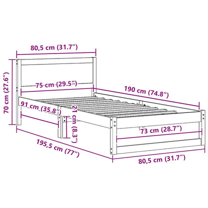 Bettrahmen mit Kopfteil Natur 75 x 190 cm Massives Kiefernholz