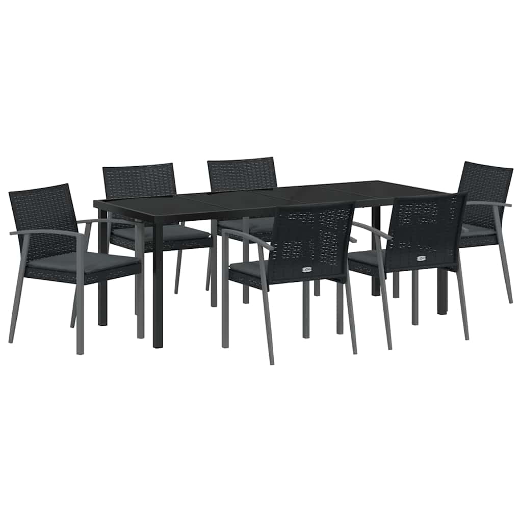 Garten Essgruppe 7 pcs Schwarz und Grau PE-Rattan