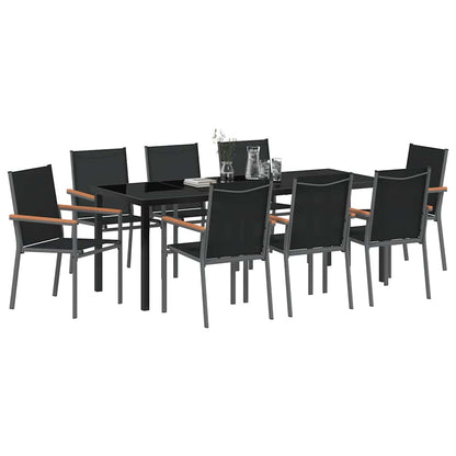 Garten Essgruppe 9 pcs Schwarz Pulverbeschichteter Stahl