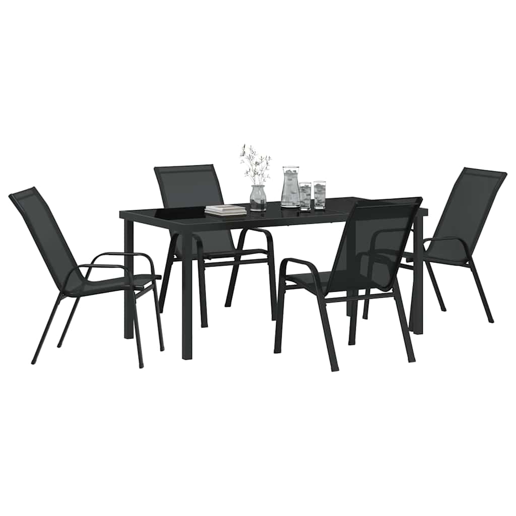 Garten Essgruppe 5 pcs Schwarz Pulverbeschichteter Stahl