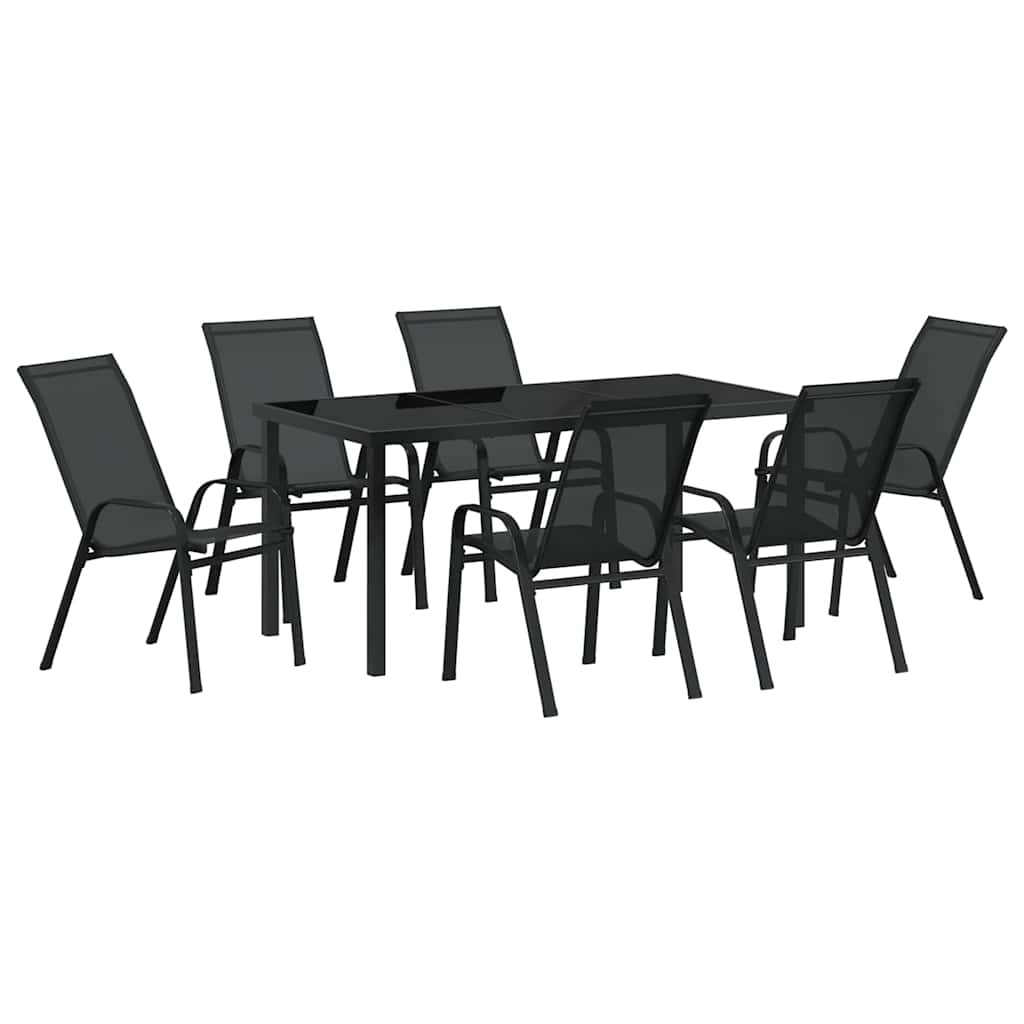 Garten Essgruppe 7 pcs Schwarz Pulverbeschichteter Stahl