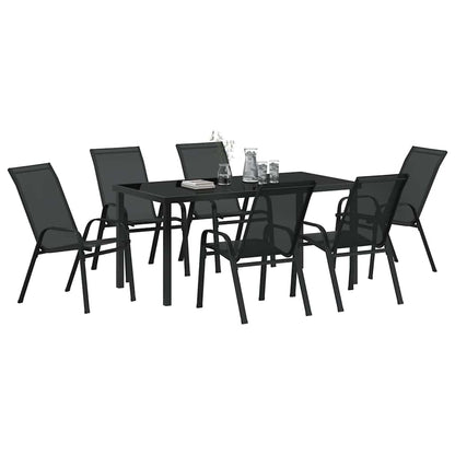 Garten Essgruppe 7 pcs Schwarz Pulverbeschichteter Stahl