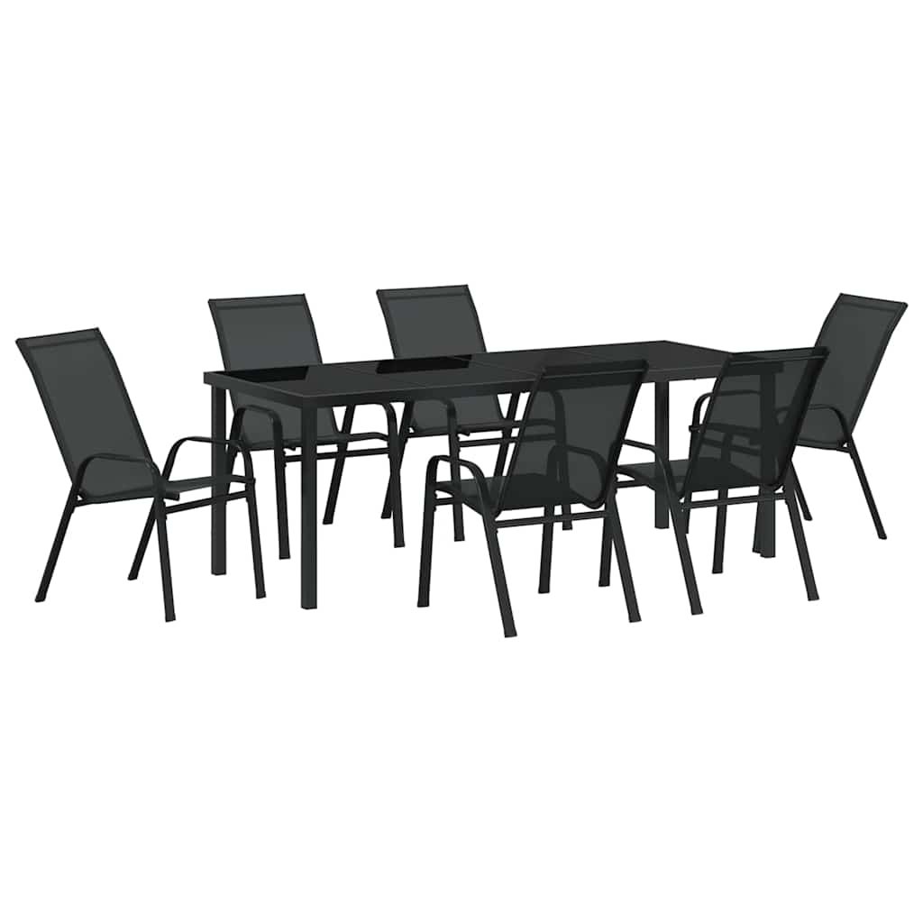 Garten Essgruppe 7 pcs Schwarz Pulverbeschichteter Stahl
