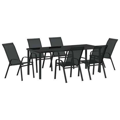 Garten Essgruppe 7 pcs Schwarz Pulverbeschichteter Stahl