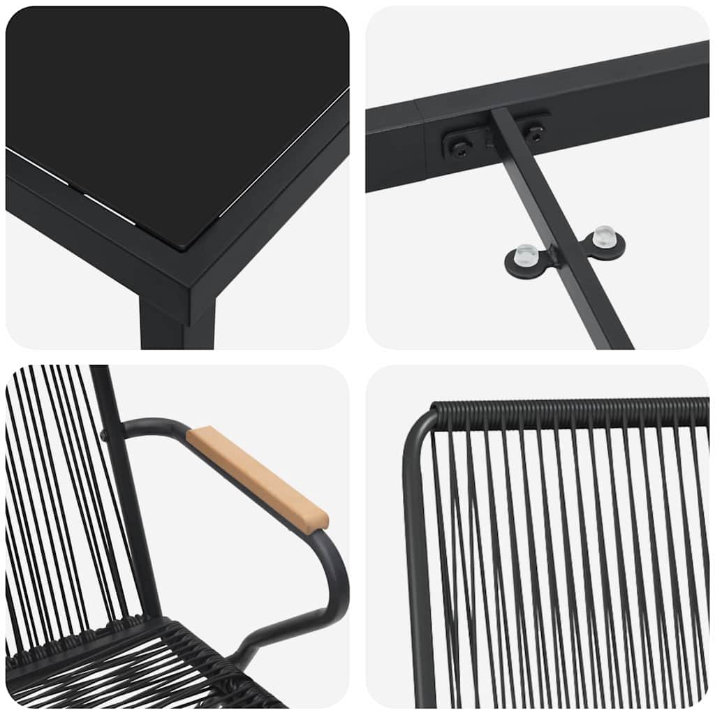 Garten Essgruppe 7 pcs Schwarz Pulverbeschichteter Stahl