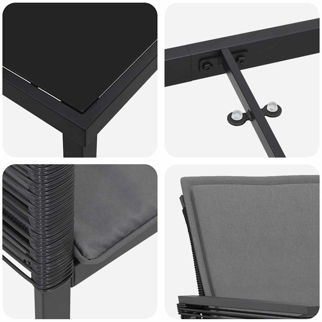 Garten Essgruppe 7 pcs Schwarz Pulverbeschichteter Stahl