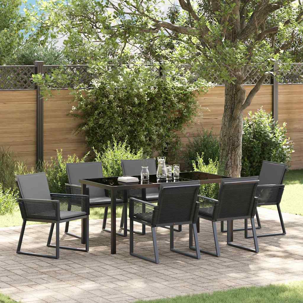 Garten Essgruppe 7 pcs Schwarz Pulverbeschichteter Stahl