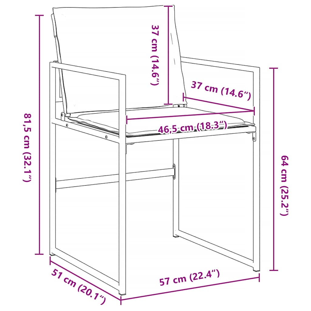 Garten Essgruppe 9 pcs Schwarz Pulverbeschichteter Stahl